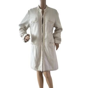 Sag Harbor Tweed Dress Coat Fringed Detail